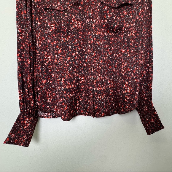 ElieTahari Garnet Vines Silk Long Sleeve Button-Up Blouse Top Size Medium - Picture 9 of 16